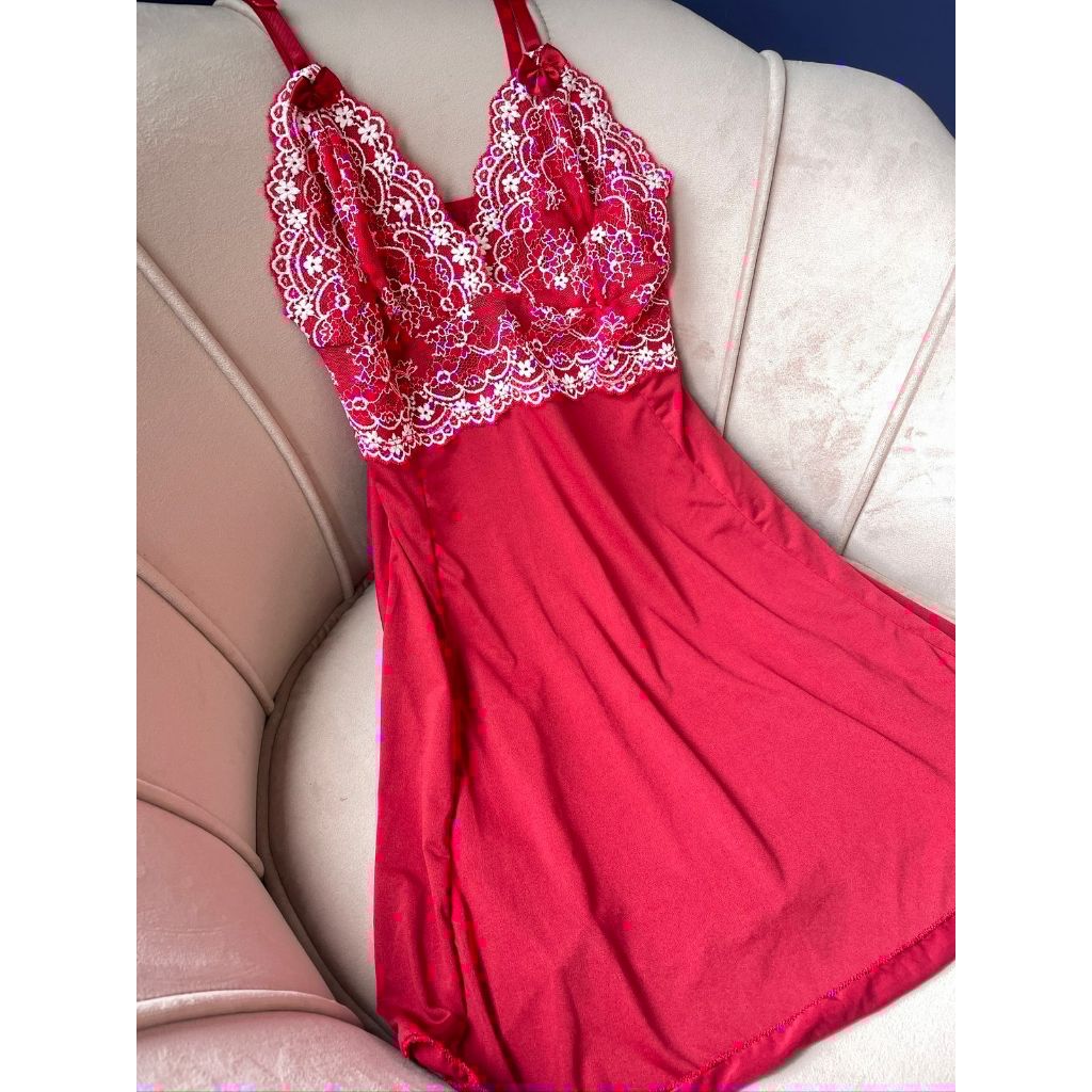 Camisola Feminina Vestido Renda Premium Bicolor Sem Bojo