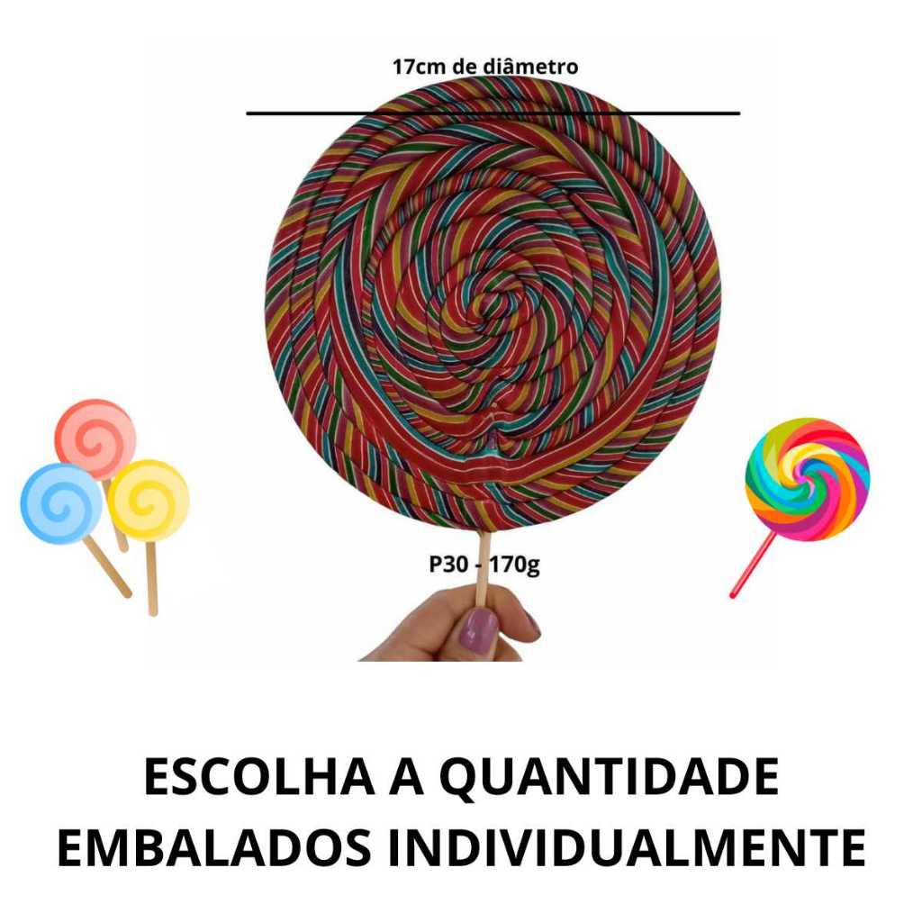 Pirulito Psicodélico Chaves Gigante 1 a 5 uni.170 gr.