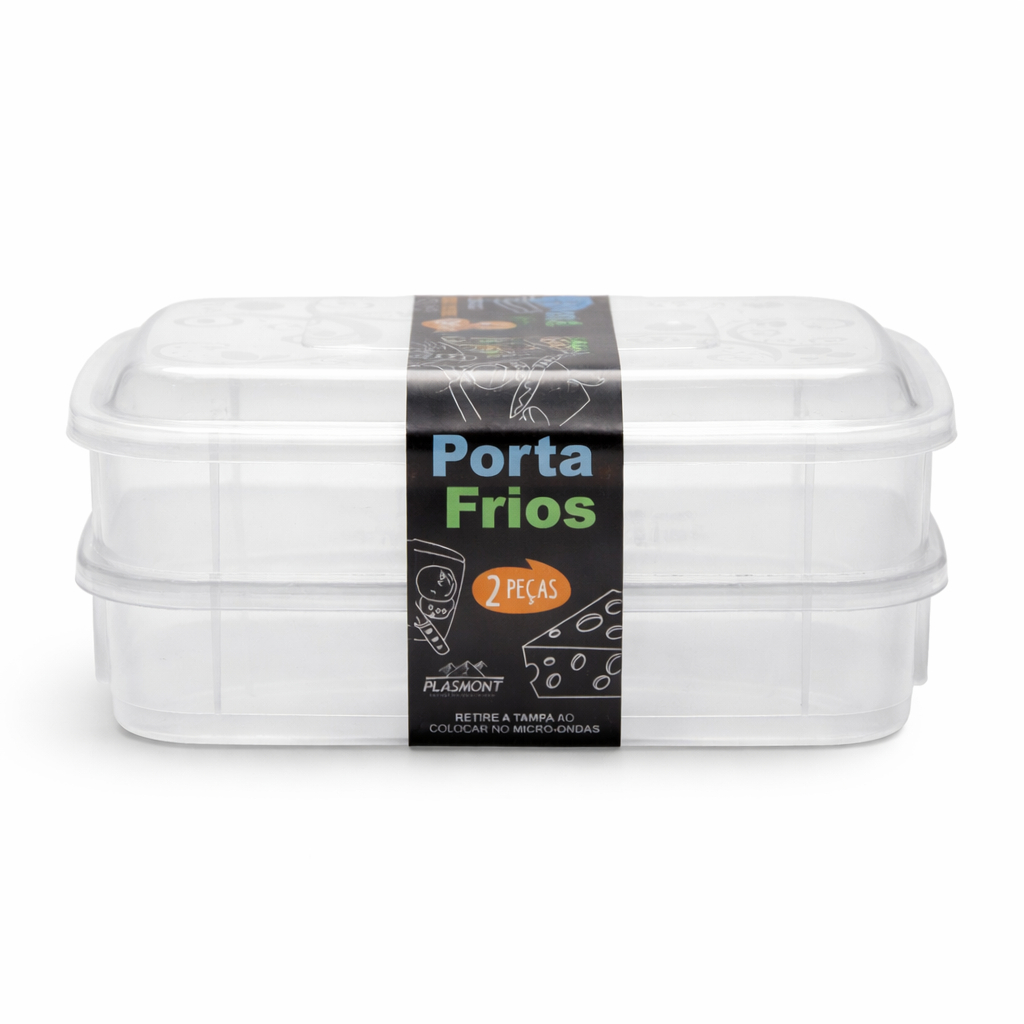 Porta Frios Plástico Transparente 2 Divisórias Presunto Queijo Mantimentos Cozinha Geladeira Frutas