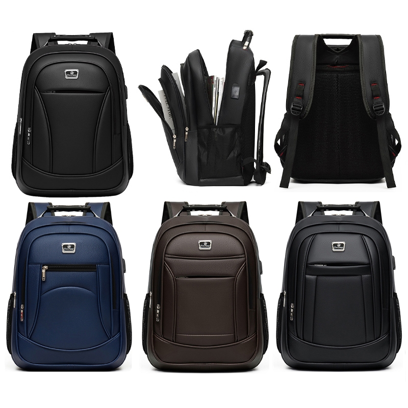 Inativo Mochila Couro PU Grande Executiva Para Notebook Trabalho Faculdade Reforçada Cabo De Aço USB