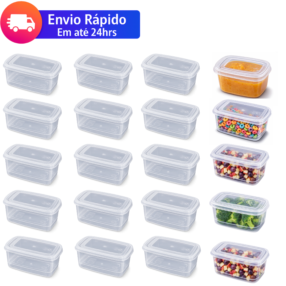 Kit Pote Retangular 260ml com Tampa, Jogo Pote Plástico BPA free Conjunto Pote Mini Retangular Fitnes