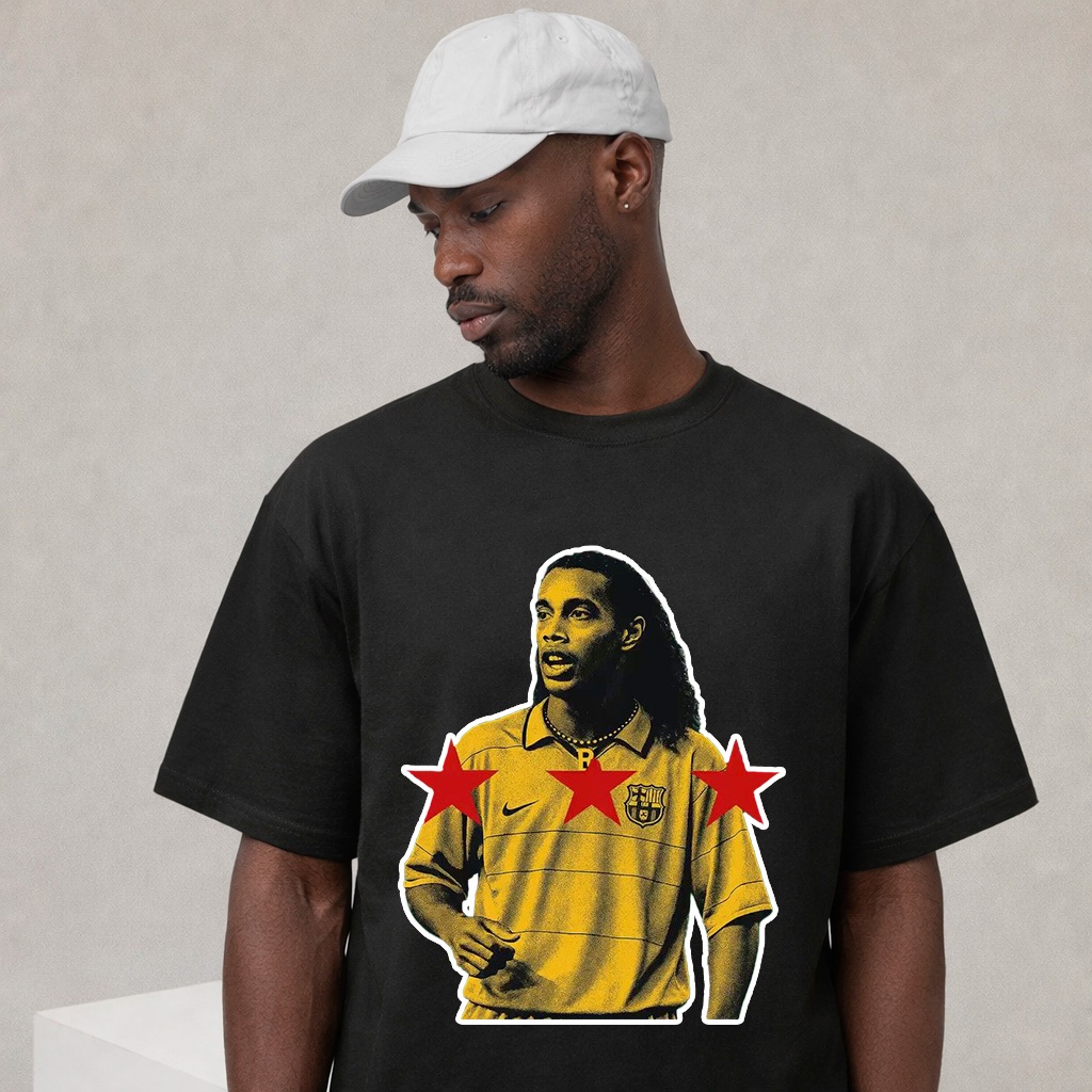 Camiseta Oversized Futebol Ronaldinho Bruxo Hexa Copa Do Mundo Brasil 10% Algodão Unissex