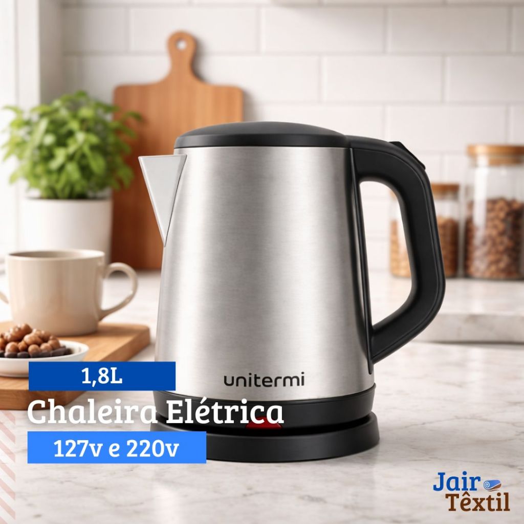 Chaleira Elétrica Inox 1,8L Sem Fio Desligamento Automático 127V 220V Jarra Elétrica Rápida Cozinha