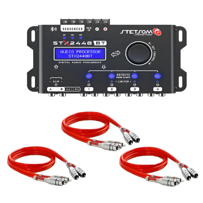 Processador De Áudio Stetsom Stx2448bt + 3 Cabos 1 Metro Prata Blindado