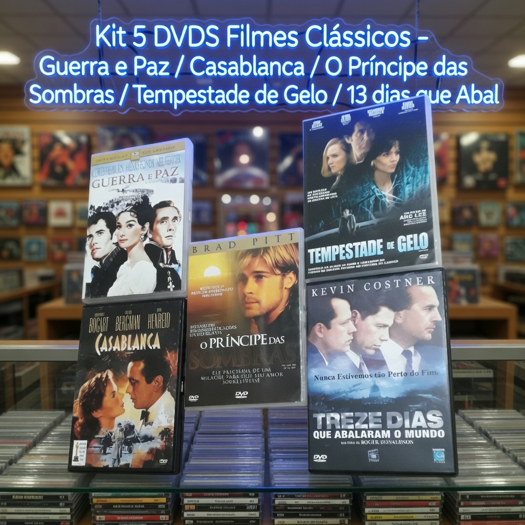 Kit 5 DVDs Filmes Clássicos - Guerra e Paz / Casablanca / O Príncipe das Sombras / Tempestade de Gelo / 13 dias que Abal