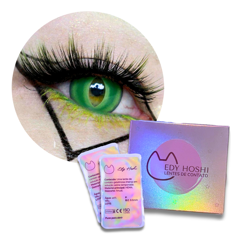 Lente de Contato Edy Hoshi Color Splash Shorthair Green Gato Verde - Par - Anual - Cosplay - Fantasia - Halloween