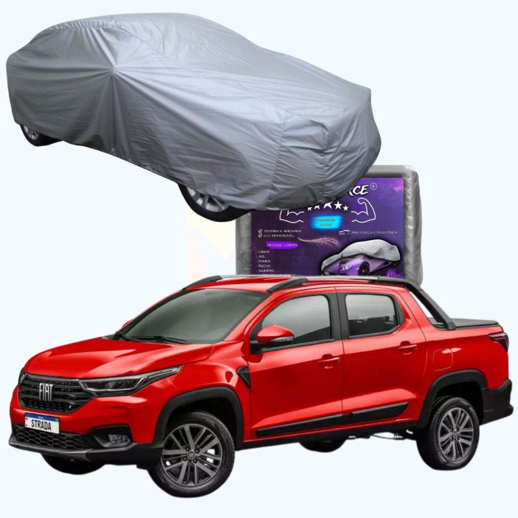 CAPA PARA COBRIR CARRO FIAT STRADA CABINE DUPLA 2020 A 2026 IMPERMEÁVEL COM FORRO OU SEM FORRO