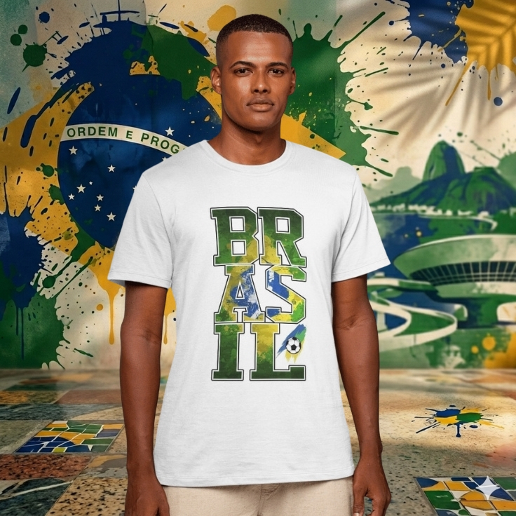 Camiseta branca manga curta unissex, Brasil, copa do mundo, seleção brasileira, futebol, copa, Brasileiro, envio rápido