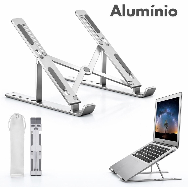 Suporte Apoio De Notebook Laptop Tablet Compacto Articulado Alumínio Portátil Com Estojo Home Office