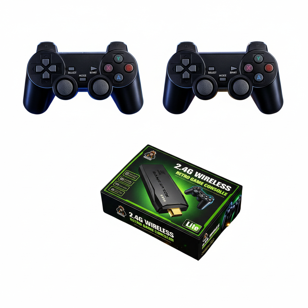 Videogame Stick 4K Retrô 10.000 Jogos Sem Internet com 2 Controles Sem Fio Original Portátil. em Oferta na Shopee