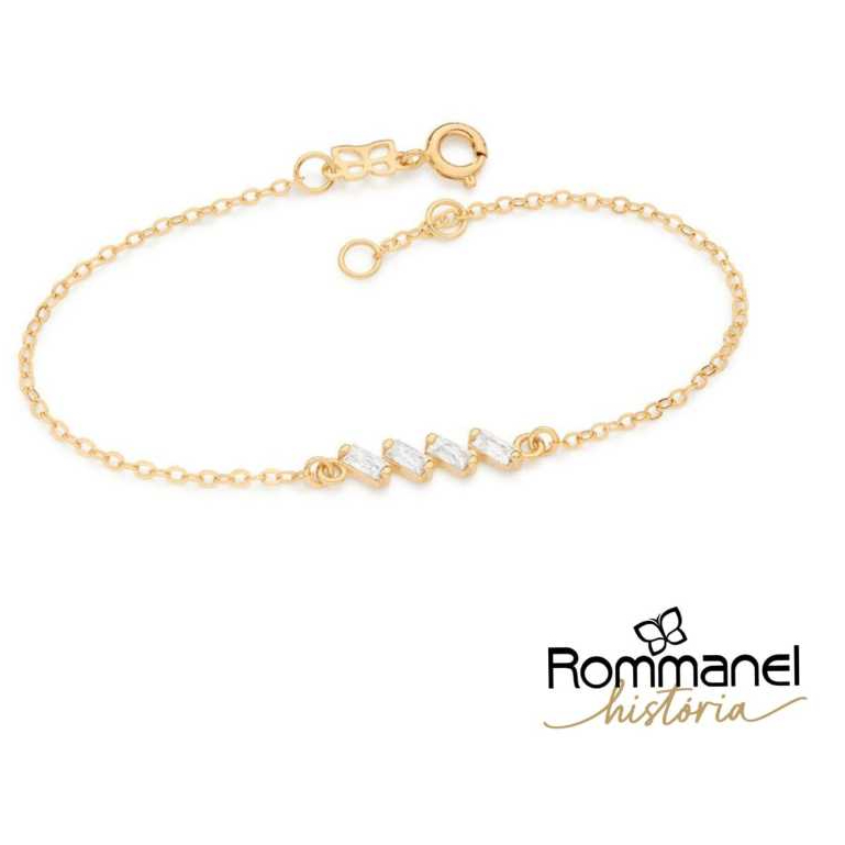 Pulseira Rommanel banhada a ouro 18k com zircônias 18 cm ajustável original com certificado 552238 em Oferta na Shopee