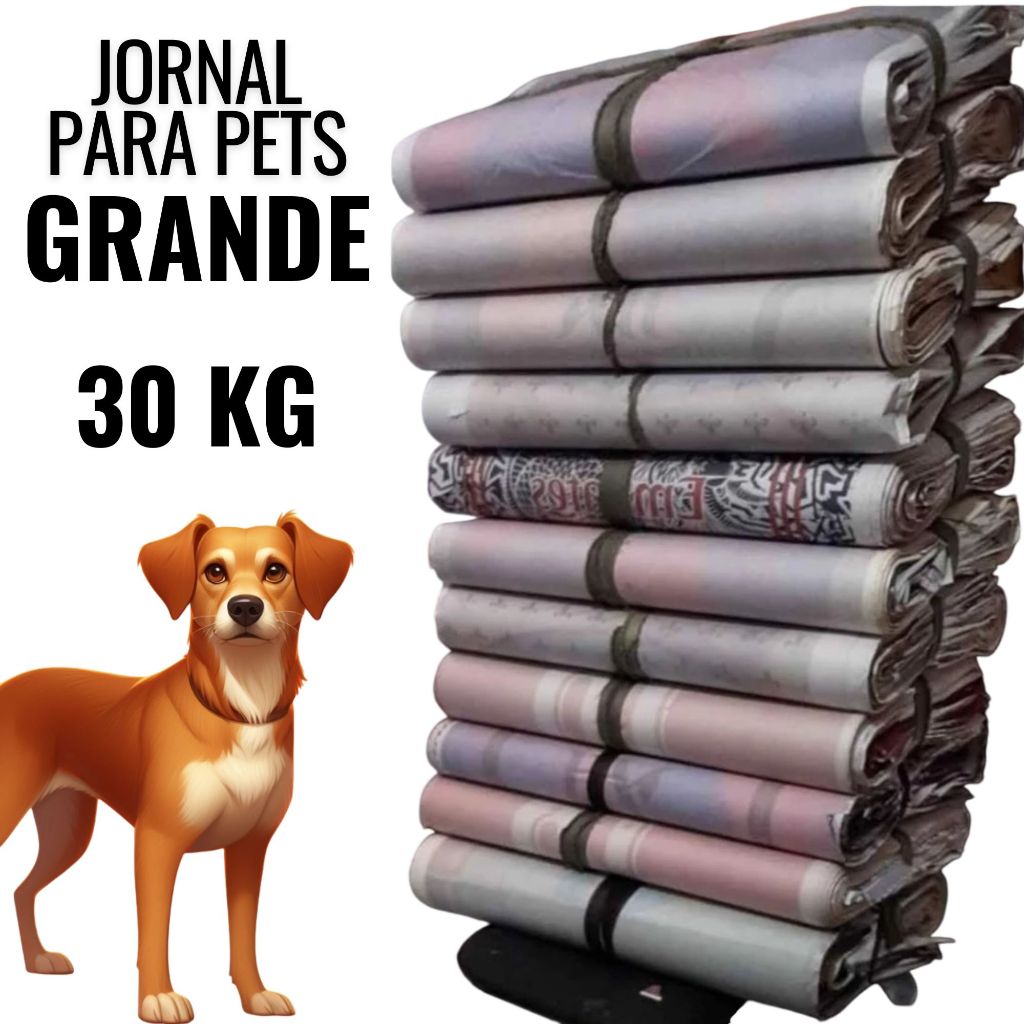 Papel Jornal para Pets 30 KG, Tapete Higiênico para Cães, Gatos, Jornal Grande 95x65 cm Descartável