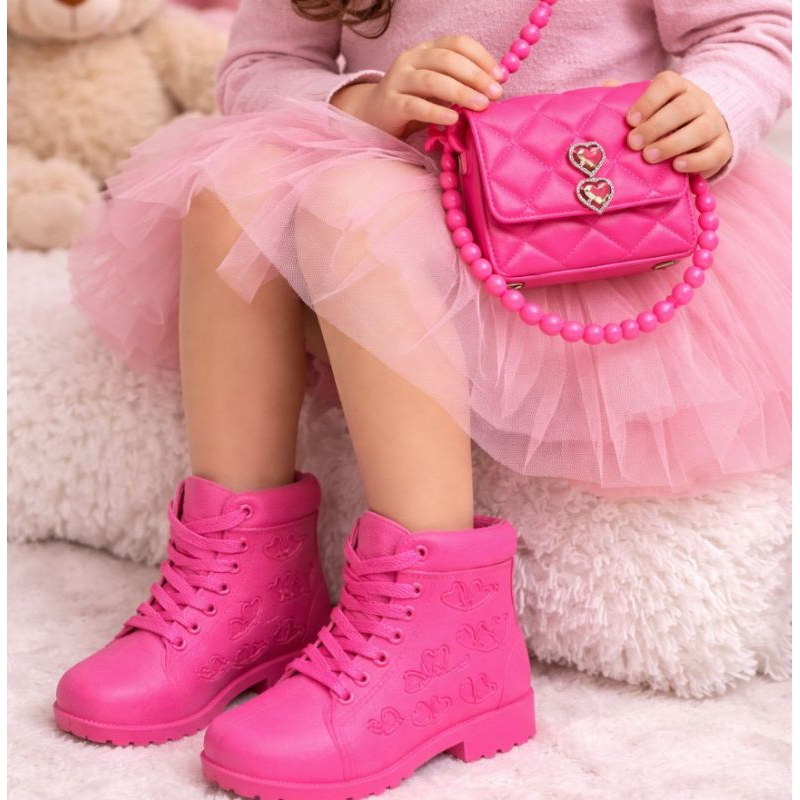 Conjunto Infantil Bota + Bolsinha Coração Feminino Confortável E Impermeável Estilo & Companhia