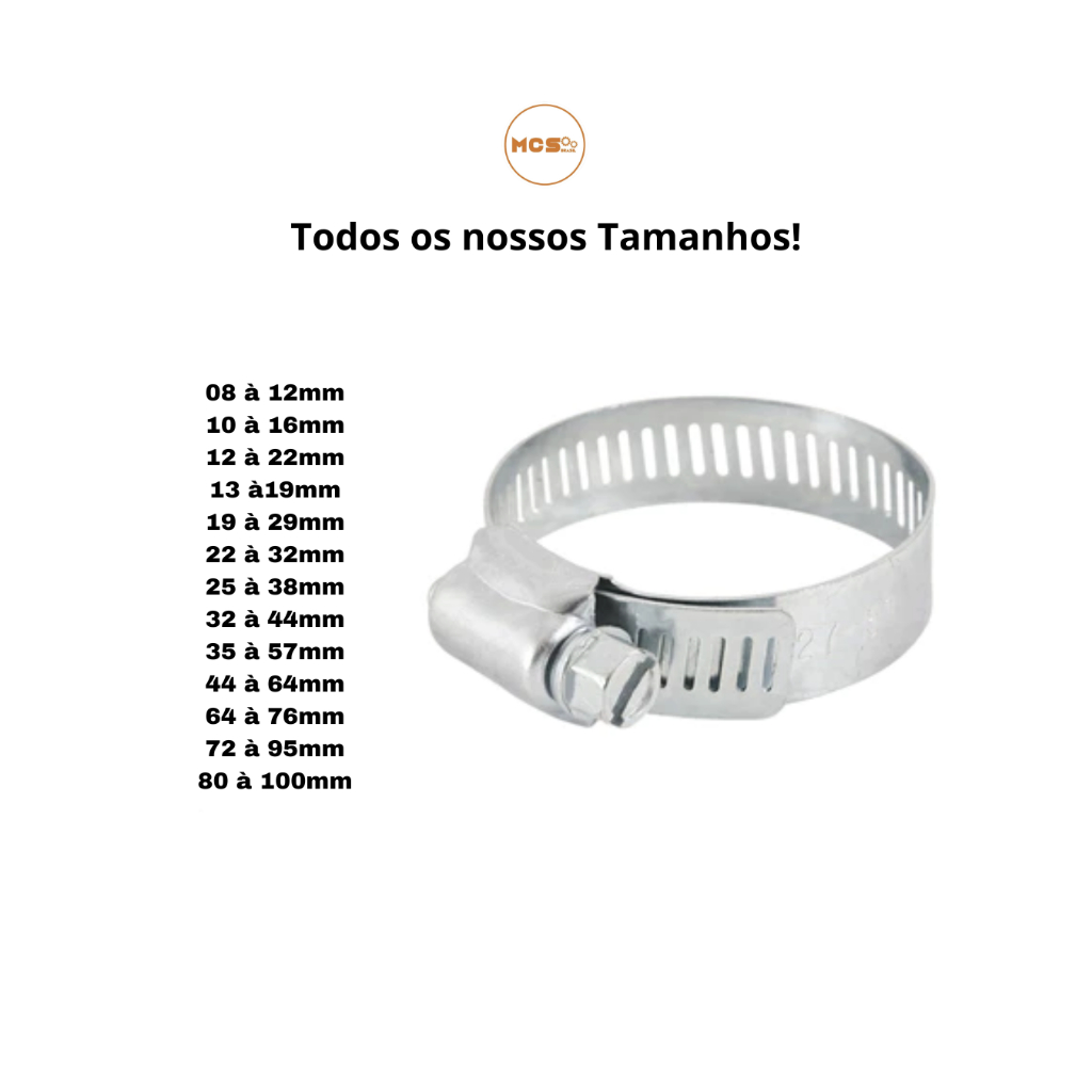 Pacote com 10 Abraçadeira Metal Rosca Sem Fim Diversos Tamanhos (13/32" - 10,32 mm Até  5" - 127 mm) Nove54 em Oferta na Shopee