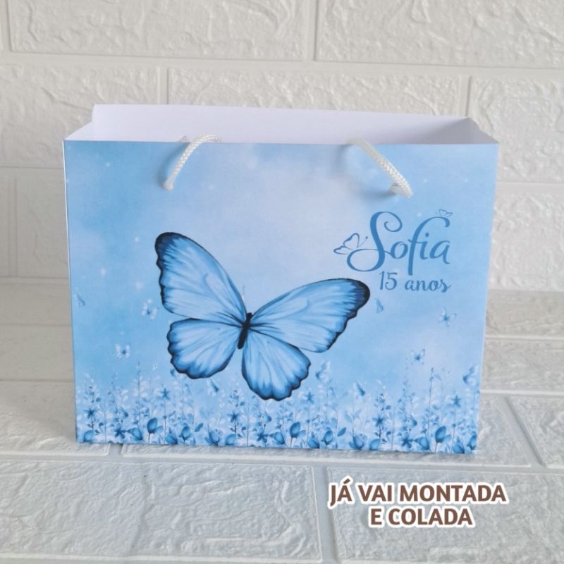 Sacolinha Personalizada Borboleta Azul ( já vai montada) Lembrancinha |Aniversário |Festa Infantil