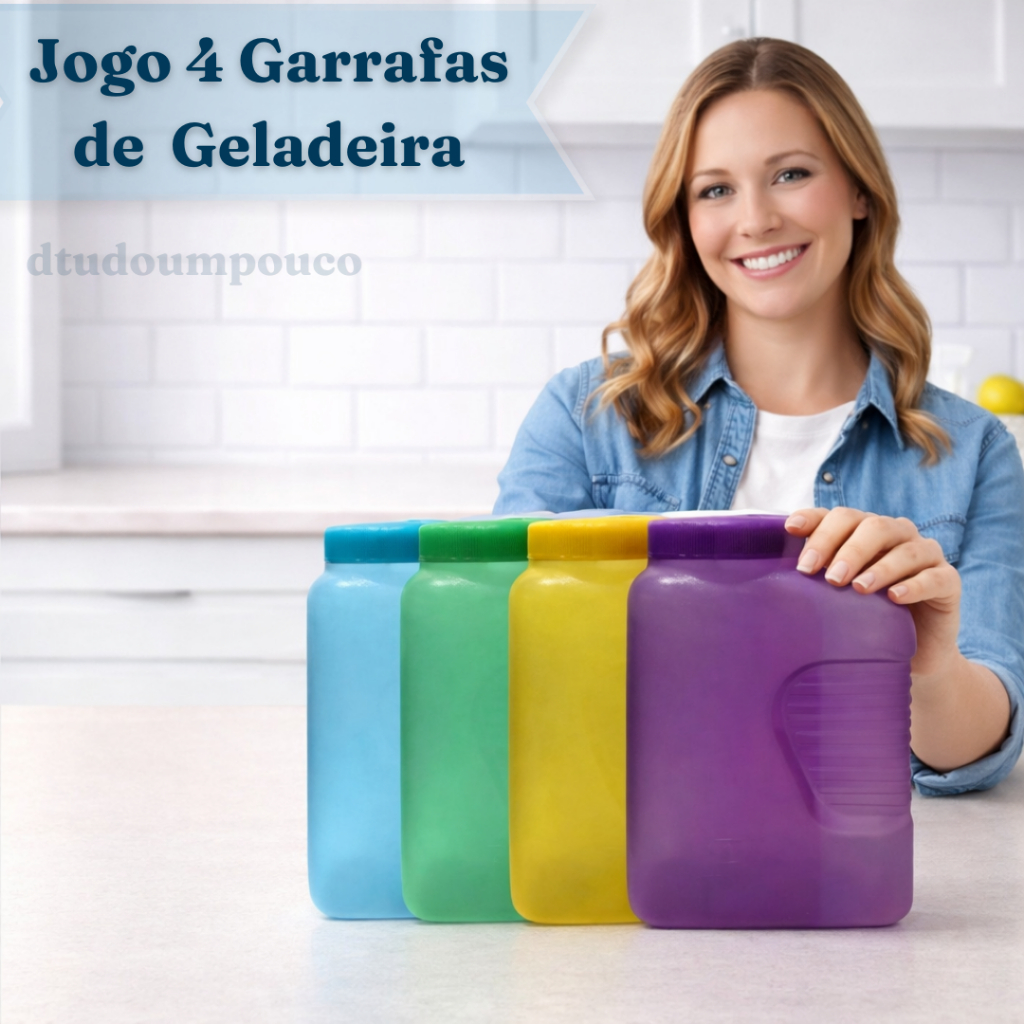Imagem kit 4 Garrafa Geladeira 2L Coloridas Plástico Cozinha Água Domestico Verão Coloridas