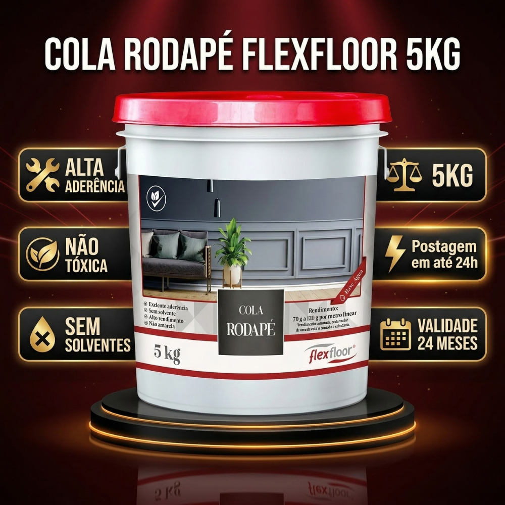 Cola Rodapé Flexfloor 5kg Profissional Alta Aderência Madeira MDF EPS Gesso Reforma Obra Acabamento