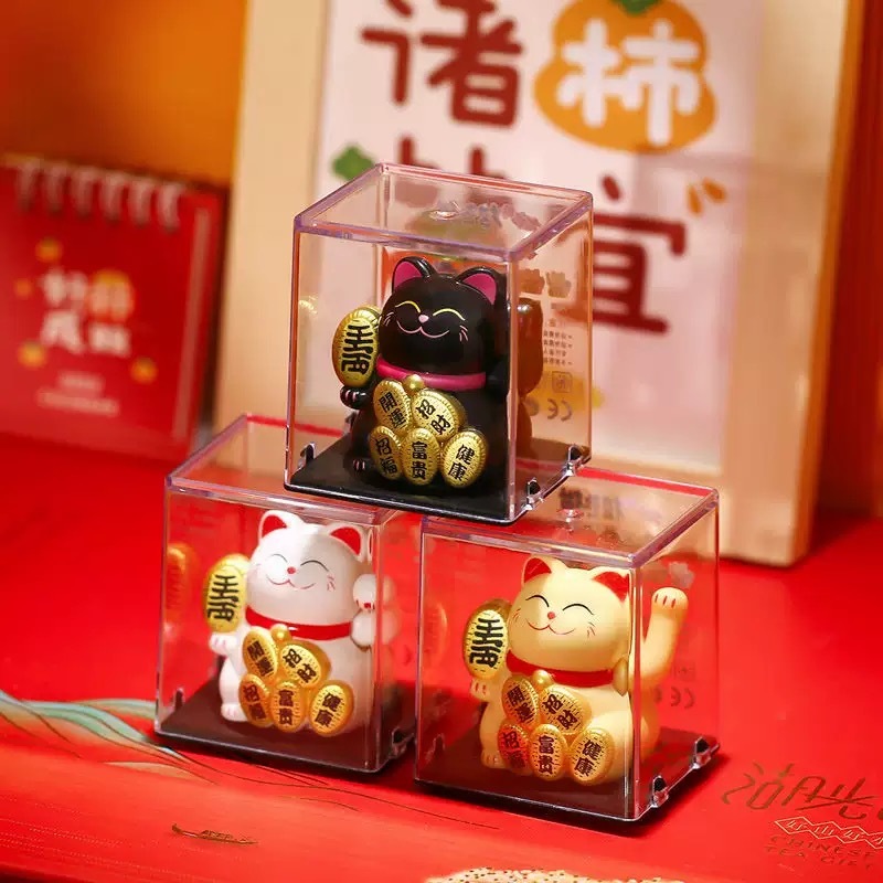 Gato da Sorte ManekiNeko Japonês Acenando Movido a Energia Solar Enfeite Decorativo