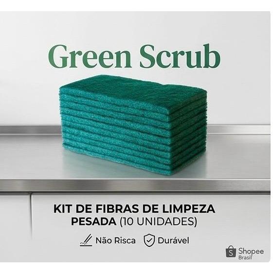 Kit Limpeza Pesada Verde Esponja Bucha Eficiente c/10 e c/30 Un