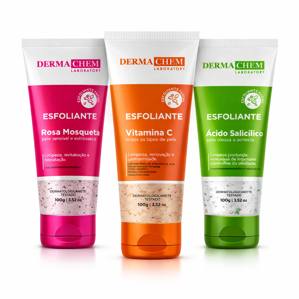 Kit Esfoliante Rosa Mosqueta - Vitamina C - Acido Salicilico - Rosto - Pele - Limpeza Dermachem