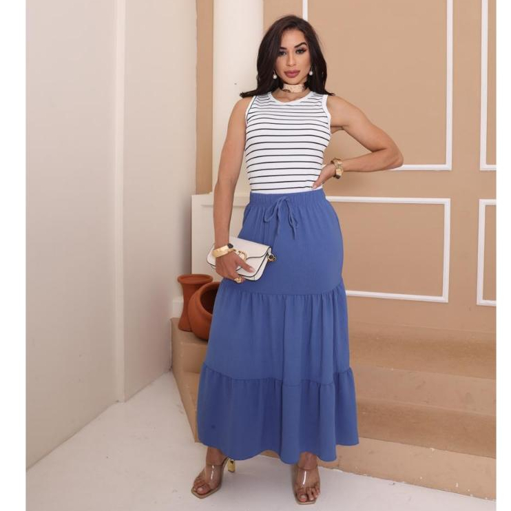 Saia Longa Feminina Três Marias Tecido Duna Moda Evangélica Casual Cintura Elástica Tendência Verão em Oferta na Shopee
