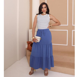 Saia Longa Feminina Três Marias Tecido Duna Moda Evangélica Casual Cintura Elástica Tendência Verão em Oferta na Shopee