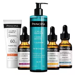 Principia Kit Avançado Pele Luminosa c/ Gel de Limpeza GL-01 + VC-10 + AM-10 + AH-02 + Protetor Solar PS-01 FPS60