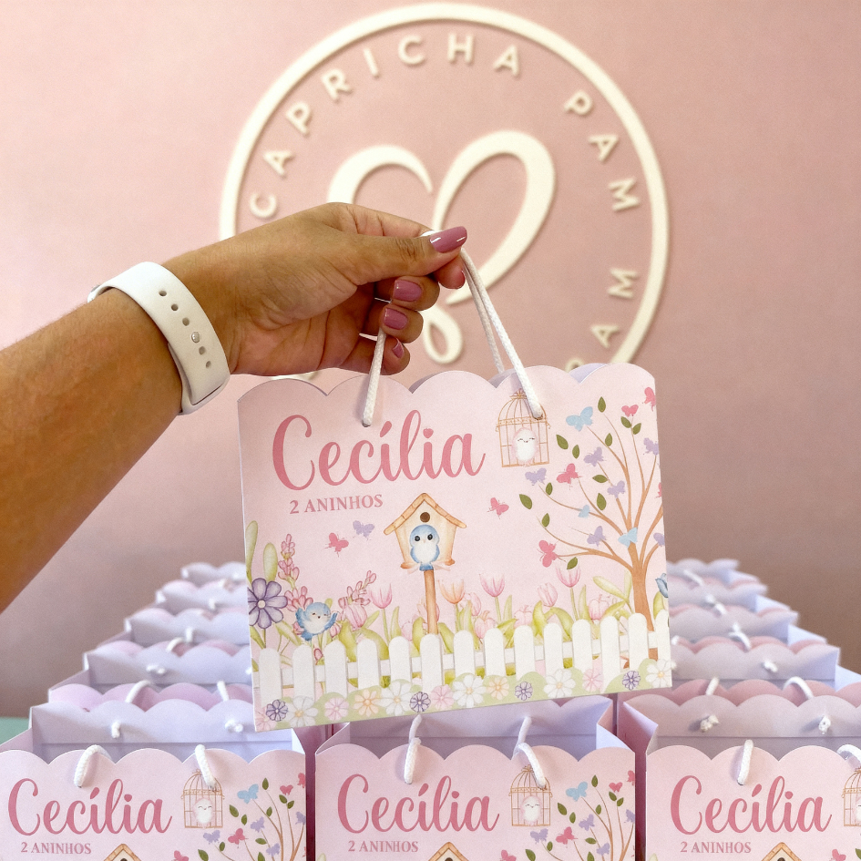Sacolinhas personalizadas jardim encantado borboletas lembrancinha aniversário infantil borboleta