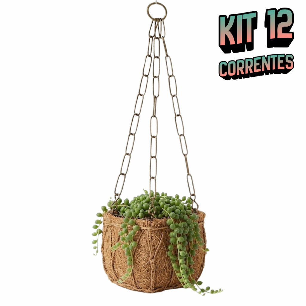 12 Correntes para Pendurar Vasos Suspensos Prato Xaxim Plantas Samambaia Cuia