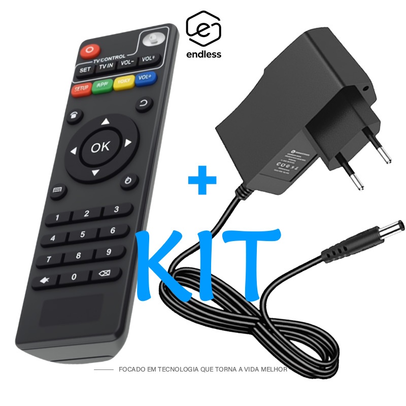 KIT:Controle remoto universal Para Smart Box TV + fonte de energia alimentaçao bivolt 5v 2A AC/DC P4