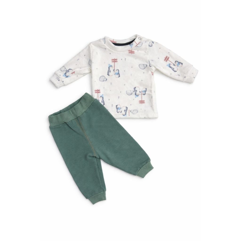 Conjunto Infantil Bebê Inverno – Blusa Estampada + Calça Canelada Verde Confortável