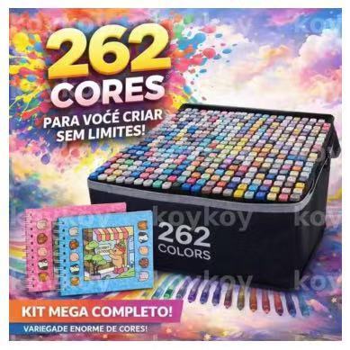 Canetinha Touch kit de 262 cores marcador com ponta dupla + Brinde 1 Livro em Oferta na Shopee