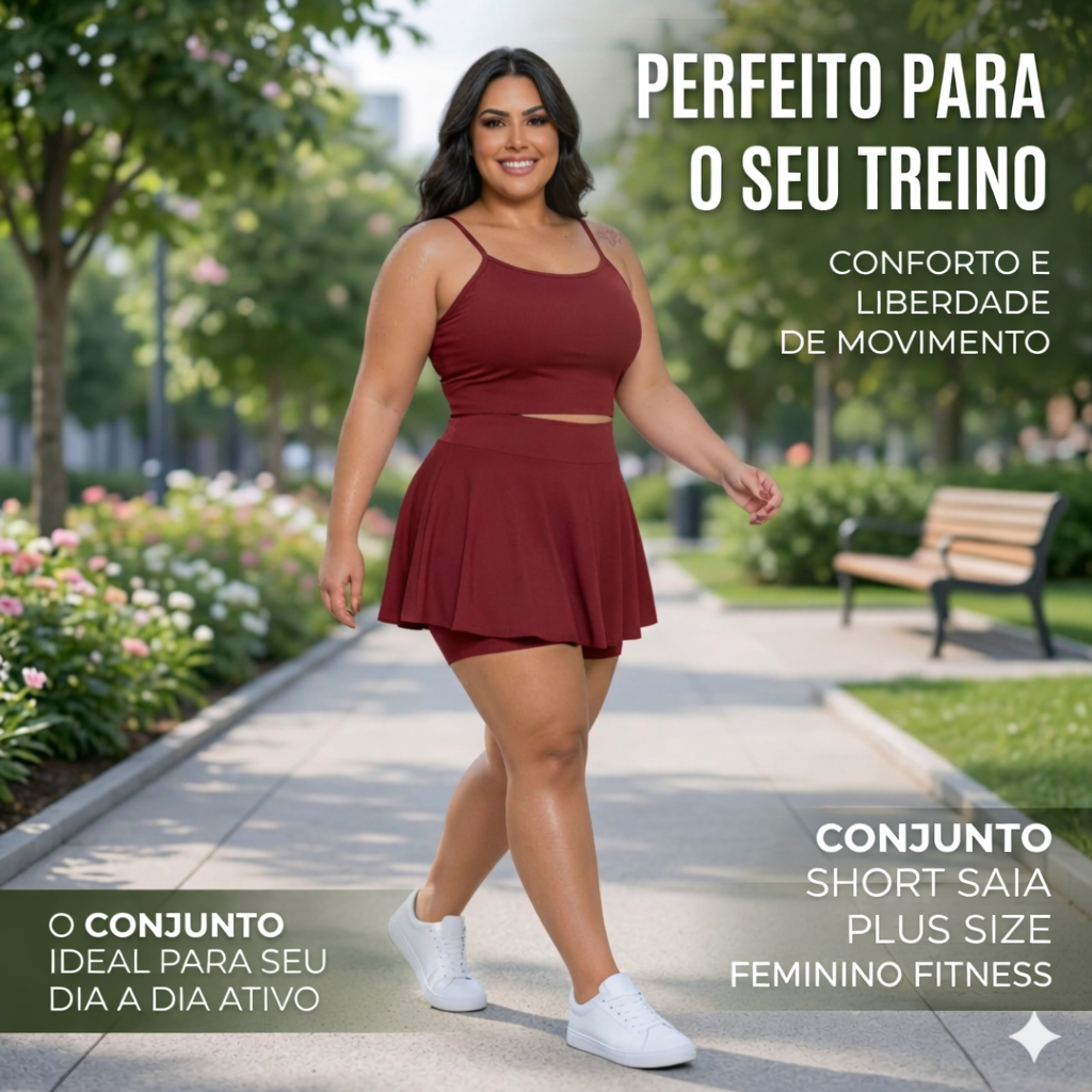 Conjunto Plus Size Short e Saia Fitness Feminino Conjunto fitness plus Size conjunto academia plus sizemoda plus size fe