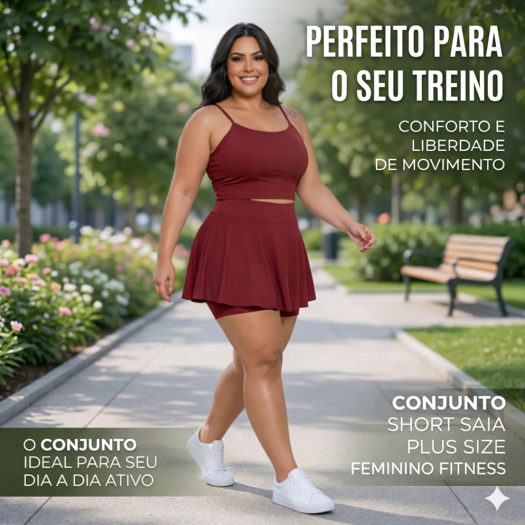 Conjunto Plus Size Short e Saia Fitness Feminino Conjunto fitness plus Size conjunto academia plus sizemoda plus size fe