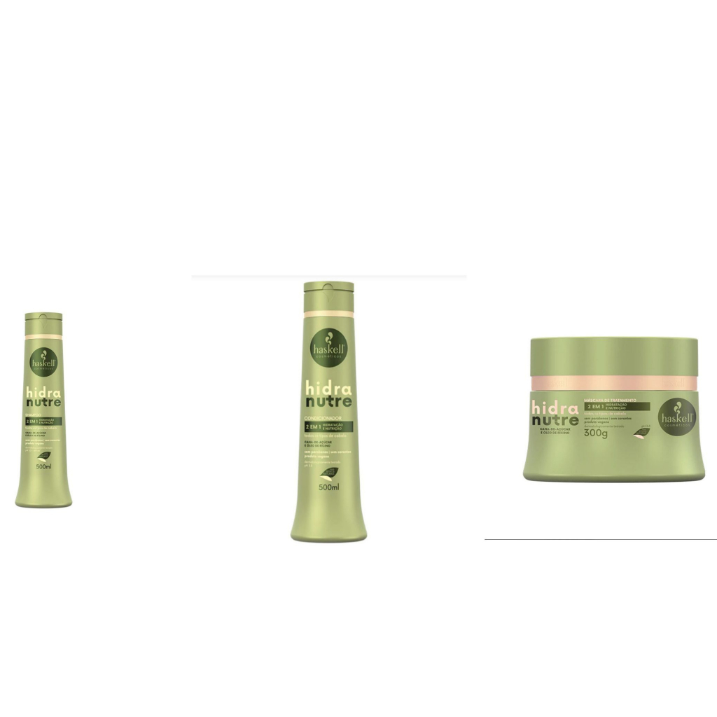 Kit Haskell Hidranutre Tratamento Duplo - Shampoo 500ml, Condicionador 500ml e Máscara 300g