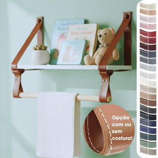 1 Prateleira + Cabideiro + 1 Par Alças Textura Couro Costura 30, 45, 60 ou 100 cm Pinus ou MDP em Oferta na Shopee