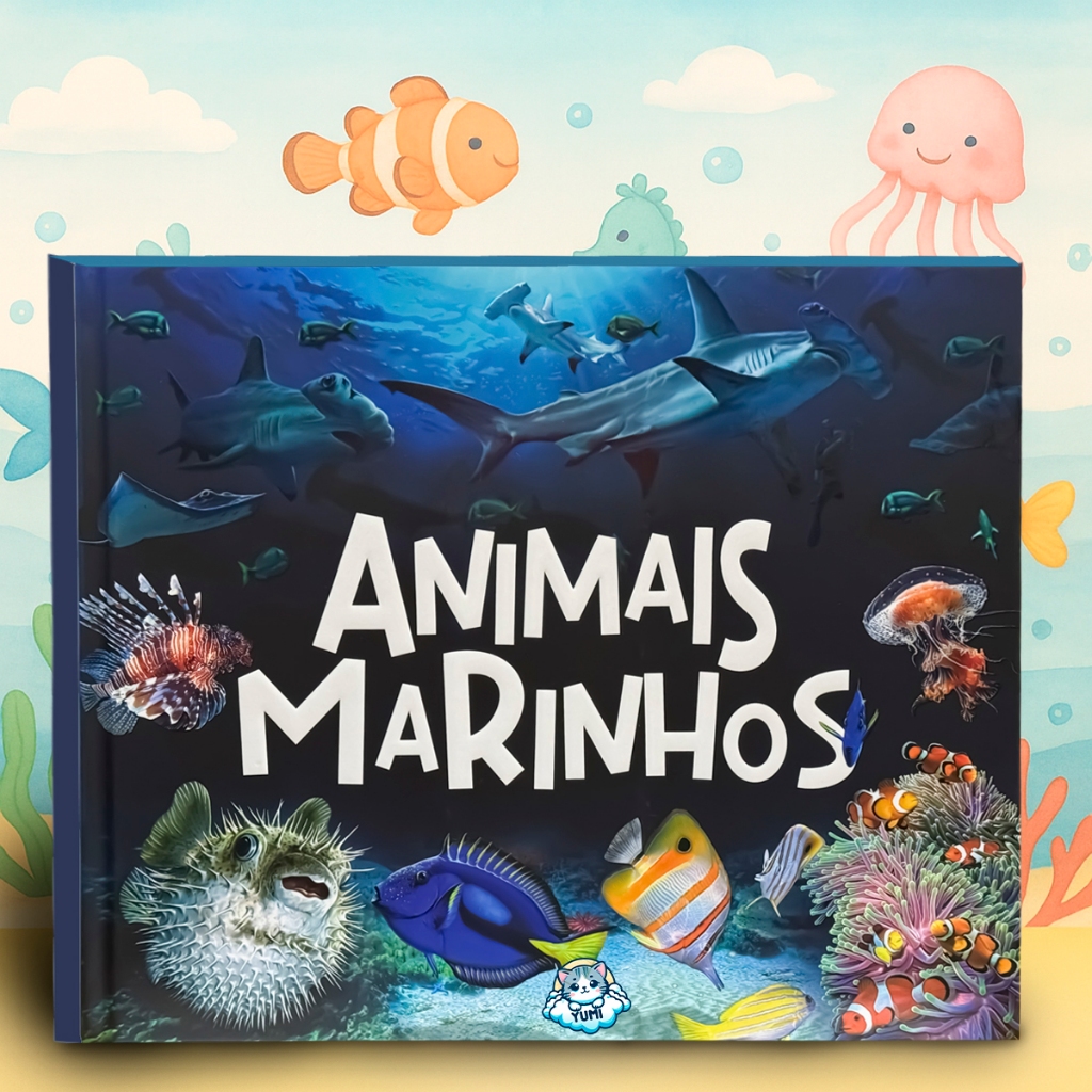 Livro Oceano | Animais Marinhos Conheça e Aprenda | Capa Dura Livro Educativo Gi