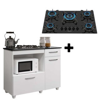 KIT BALCÃO PARA COOKTOP VIOLETA 2 PORTAS COM FOGÃO COOKTOP 5 BOCAS ULTRACHAMA PRETO em Oferta na Shopee