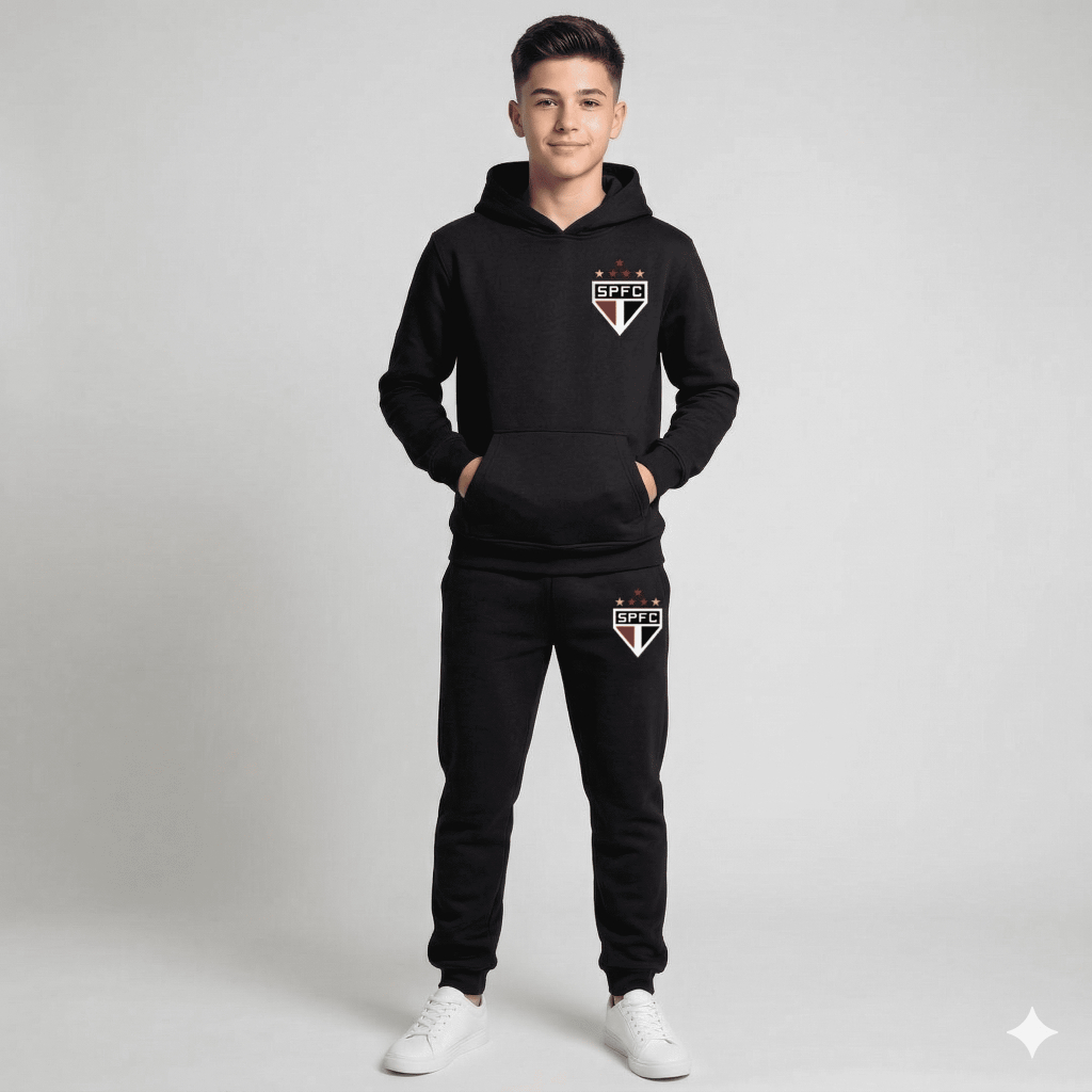 Conjunto Moletom Infantil Canguru Time Blusa Calça Santos Corinthians São Paulo Palmeiras Flamengo Frio Agasalho 2 ao 14