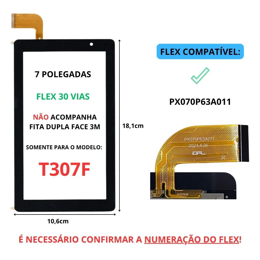 Touch Vidro Tela de Toque Positivo Vision Tab 7 Spidey T307F T307SPF Flex PX070P63A011