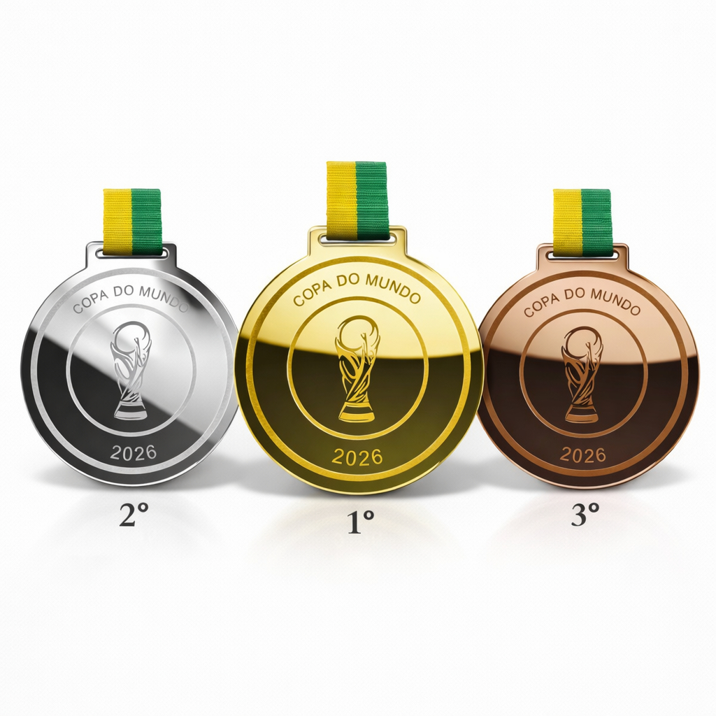 3 Medalhas De Acrílico 2mm Estilo Copa Do Mundo 2026 1° 2° 3° Lugar