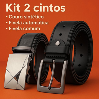 Kit 2 Cinto Masculino Social em Couro Sintético com Fivela / Automática em Oferta na Shopee