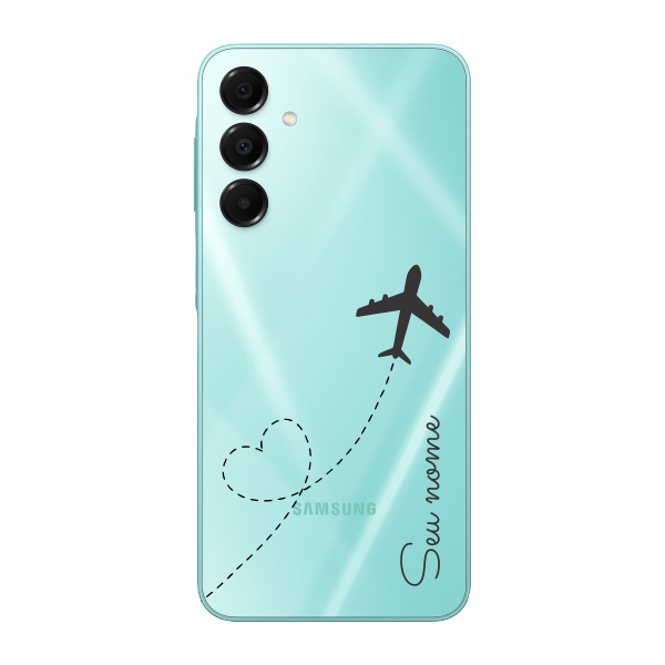 Capinha para Samsung A16 Anti Impacto Personalizada - Traços e Avião com nome e fundo transparente