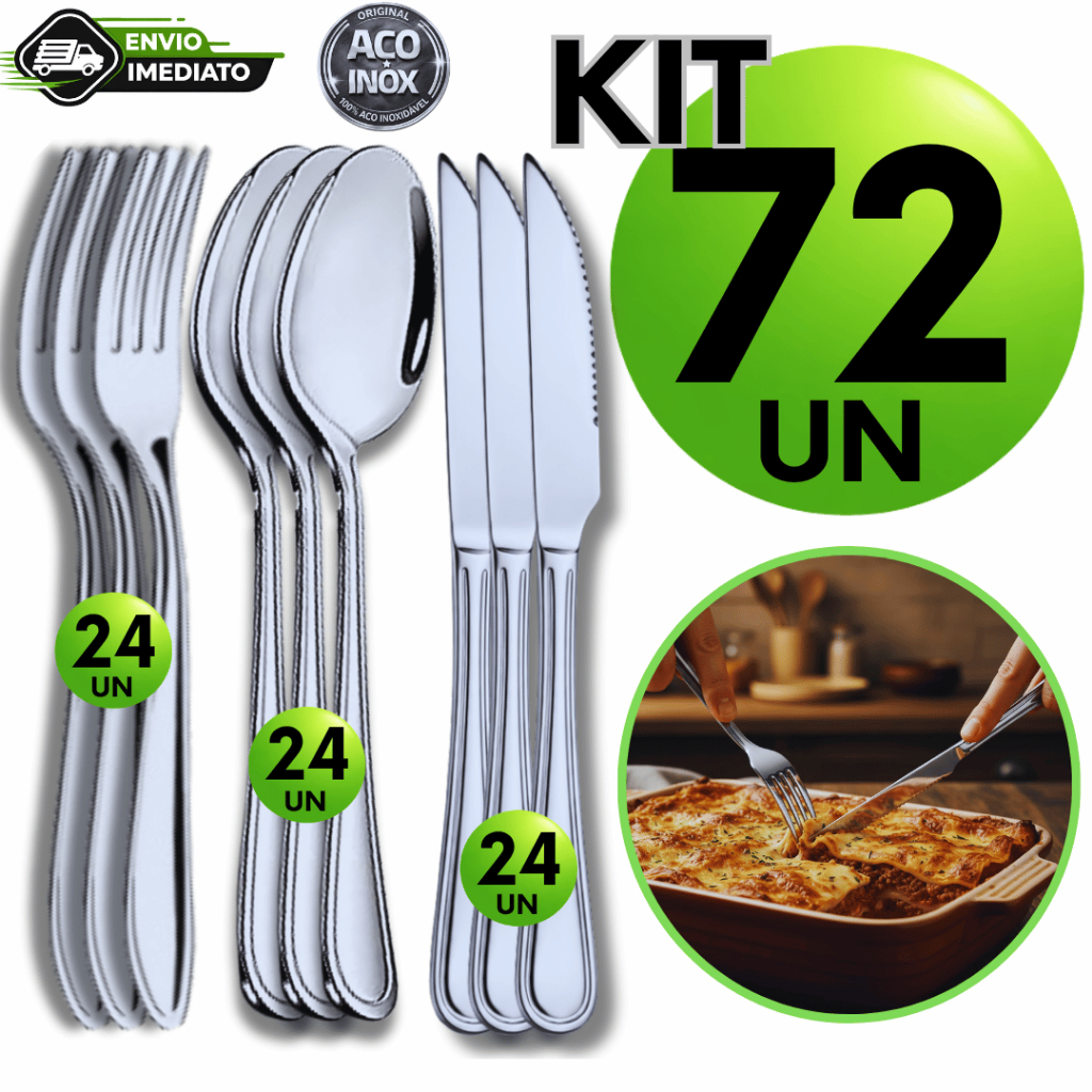 Kit 72/54/36/18 Unidades Talheres Inox Premium Faca Garfo Casa Cozinha Restaurante Buffet Qualidade Atacado