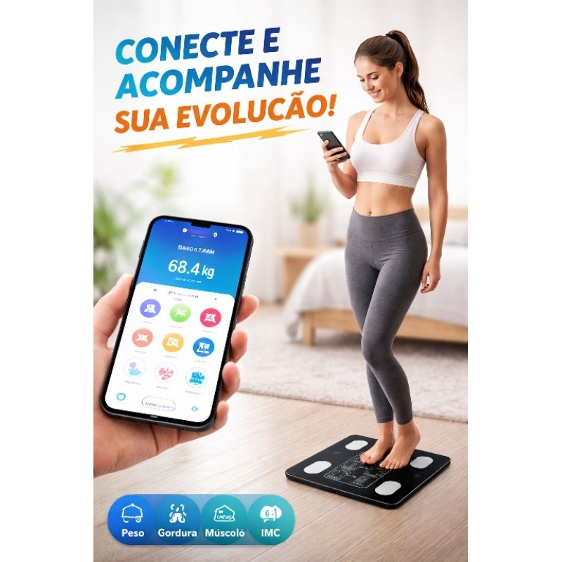 Balança Digital de Medição por Bioimpedância com Bluetooth 140kg - Preta
