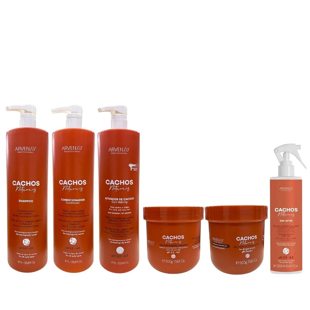 Kit Arvensis Cachos - Shampoo & Condicionador & Ativador De Cachos 1L + Máscara & Geleia Alta 500g + Day After 250ml