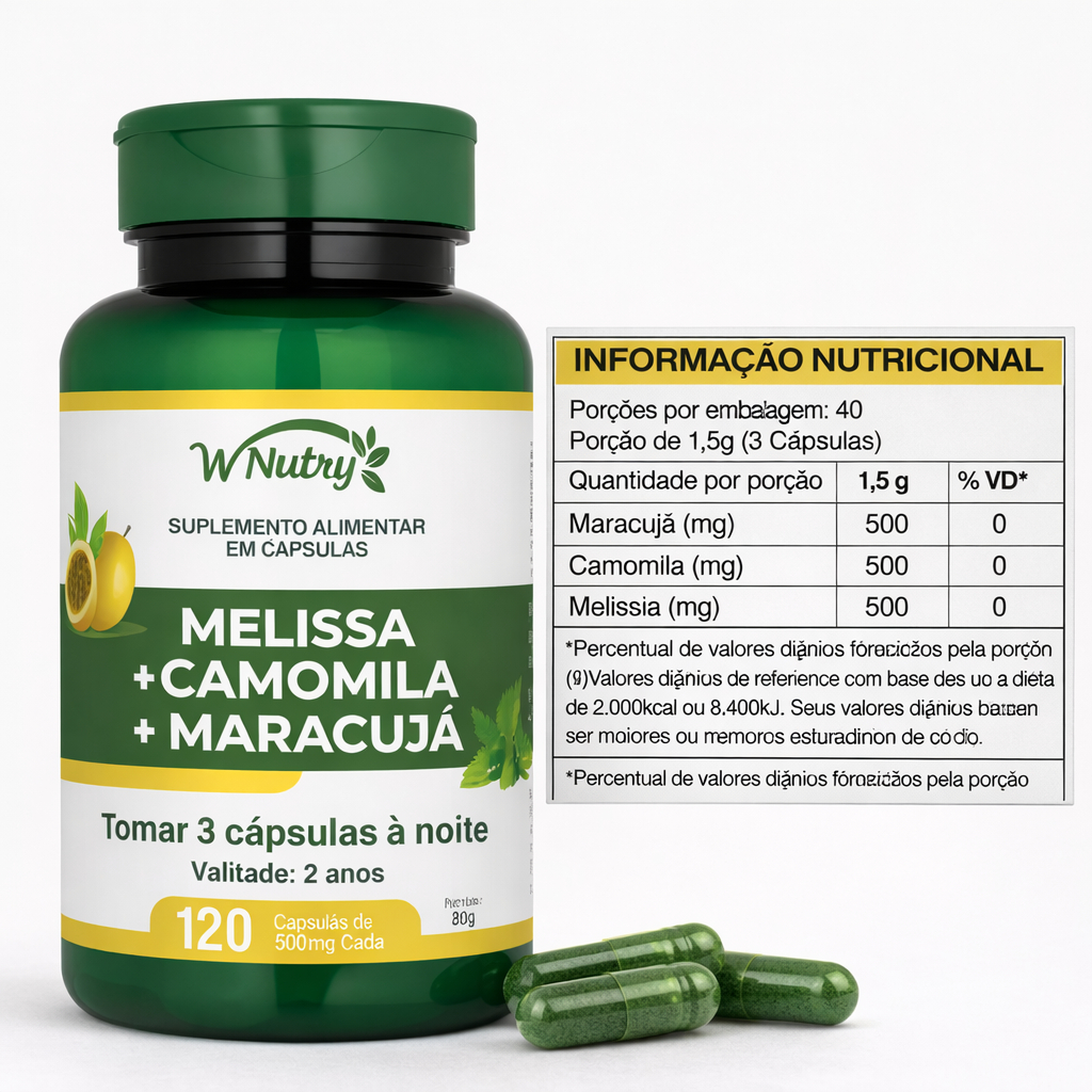 Melissa + Camomila + Maracujá 120 Cápsulas | Relaxamento Natural, Sono Tranquilo e Anti-Ansiedade | Entrega Rápida em Oferta na Shopee