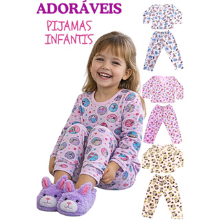 Kit 4 Peças Pijama Infantil Menina Inverno - Sendo 2 Blusas e 2 Calças - ENVIO IMEDIATO em Oferta na Shopee