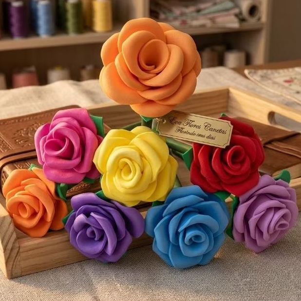 100 Canetas com Flor de EVA Lembrancinha Personalizada Artesanal Festa Brinde Evento Mimo Presente Criativo