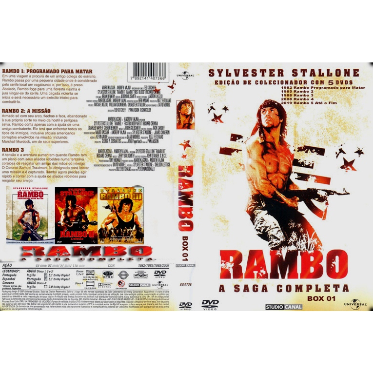 Rambo 1-2-3-4-5 Sylvester Stallone Dublado E Legendado Ed Esp autorado fã made  DUBLADO E LEGENDADO Rambo – Programado p
